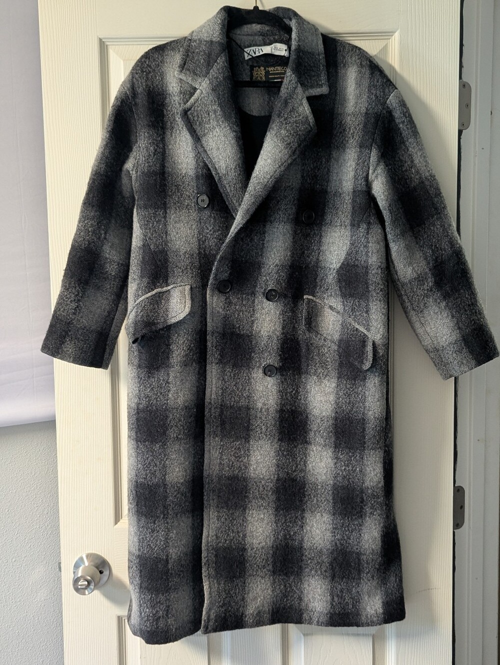 Zara Women's Plaid Double-Breasted Pea Coat